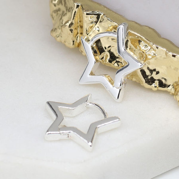 03716 Silver Plated Star Sleeper Earrings By Pom