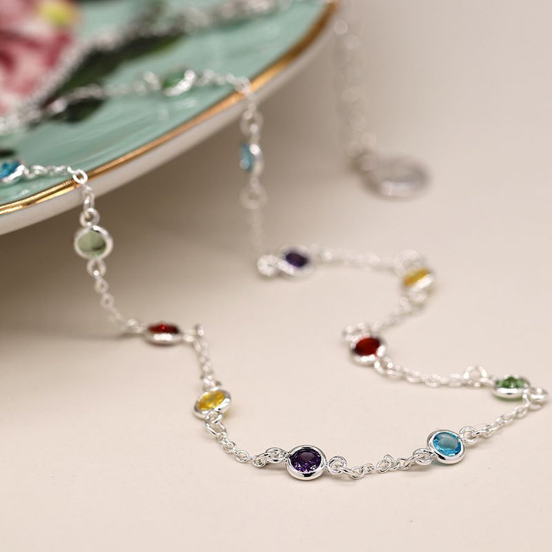 03853 Silver Plated Multicoloured Crystal Necklace By Pom