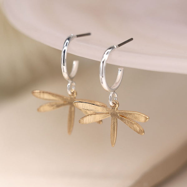 03897 Silver Plated Dragonfly Hoop Earrings By Pom