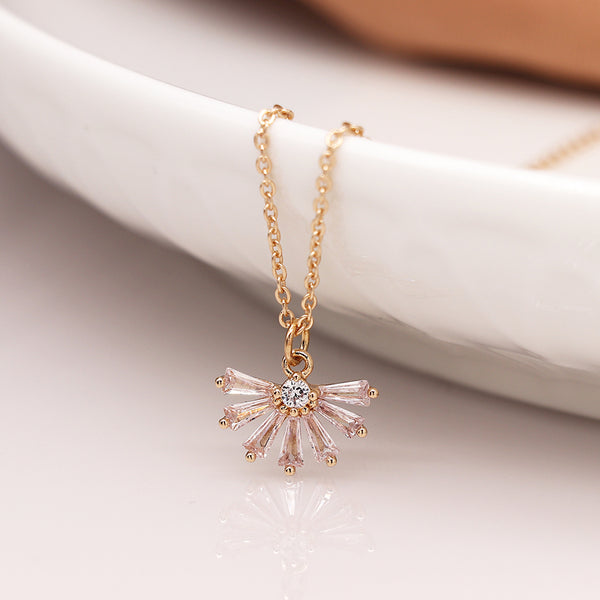 04025 Golden Crystal Deco Fan Necklace By Pom