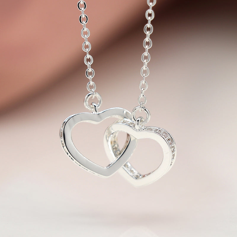 04178 Linked Hearts Crystal Edged Silver Plated Necklace By Pom