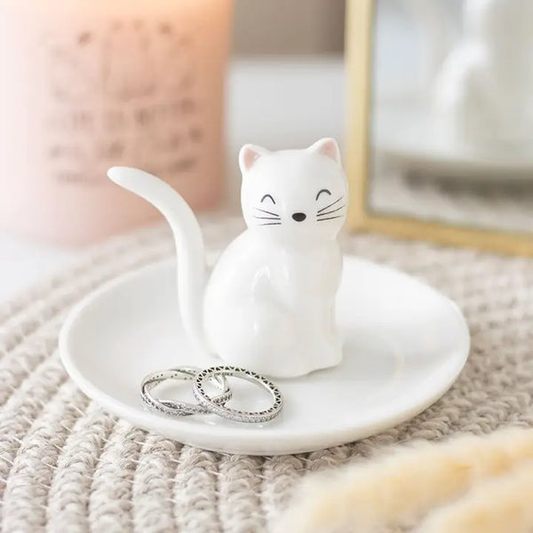 67526 Sitting White Cat Trinket Dish