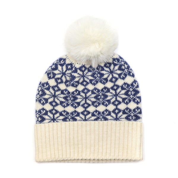 40699 Blue Scandi Pom Pom Beanie Hat by POM