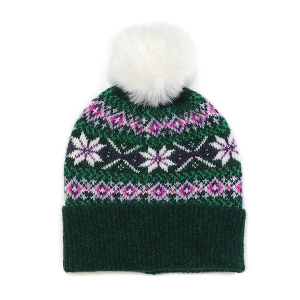 40703 Green Starflower Pom Pom Beanie Hat by POM