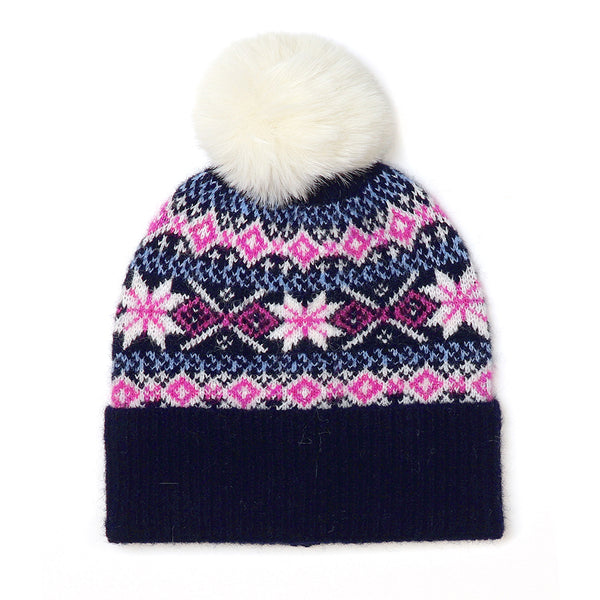 40705 Navy Starflower Pom Pom Beanie Hat by POM