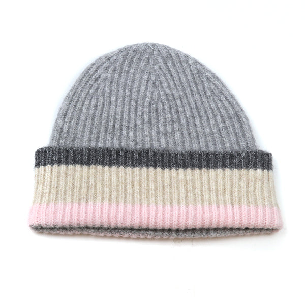 40712 Grey Ribbed Beanie Hat by POM