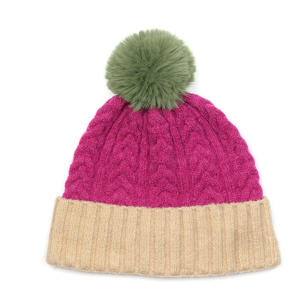 40717 Pink Green Beanie Hat by POM