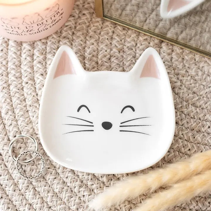 67426 White Cat Face Trinket Dish