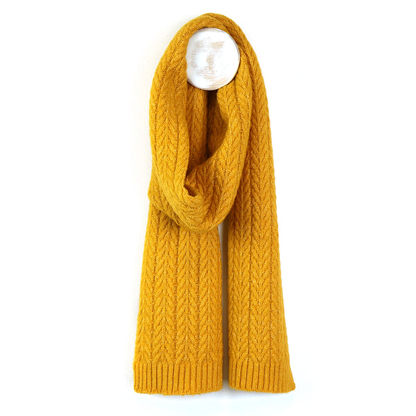 53015 Mustard Herringbone Cable Knit Scarf By Pom