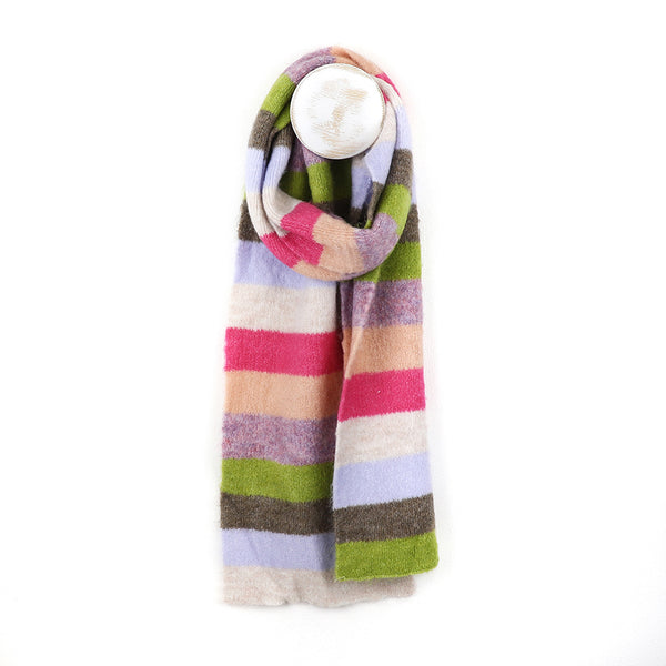 53048 Green Pink Multi Stripe Scarf by Pom