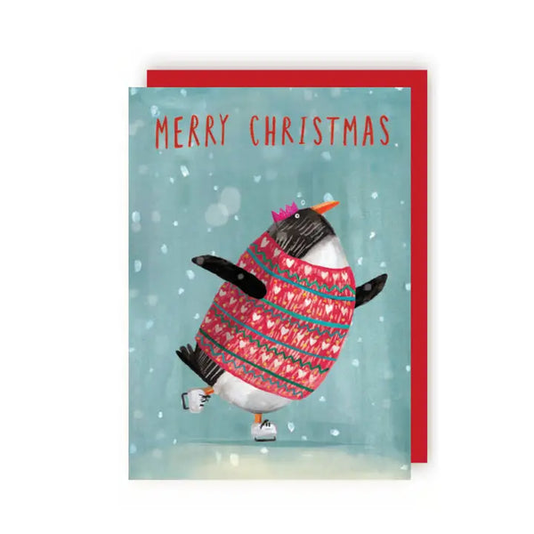 Penguin Skate Xmas Greetings Card By Charley Rabbit