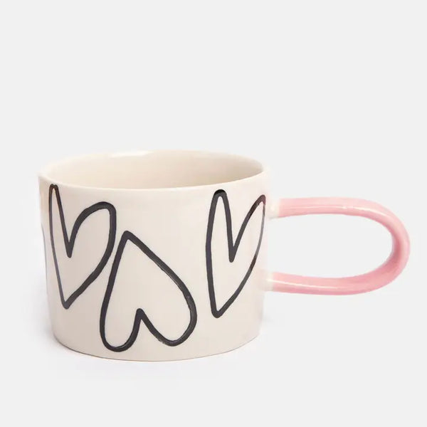 Pink Handle Big Hearts Outline Mug By Caroline Gardner