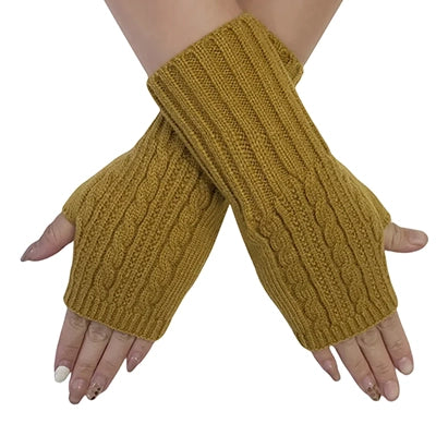 GF-7441-J Mustard Cosy Long Knitted Wrist Warmer Gloves