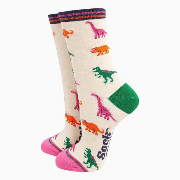4526DINOCR Cream Dinosaur Bamboo Socks (UK 3-7)