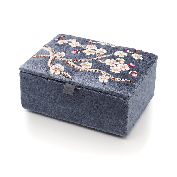 81636 Blue Velvet Sakura Embroidered Small Jewellery Box By Pom