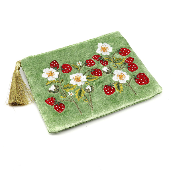 81659 Strawberry Green Flat Velvet Purse By Pom