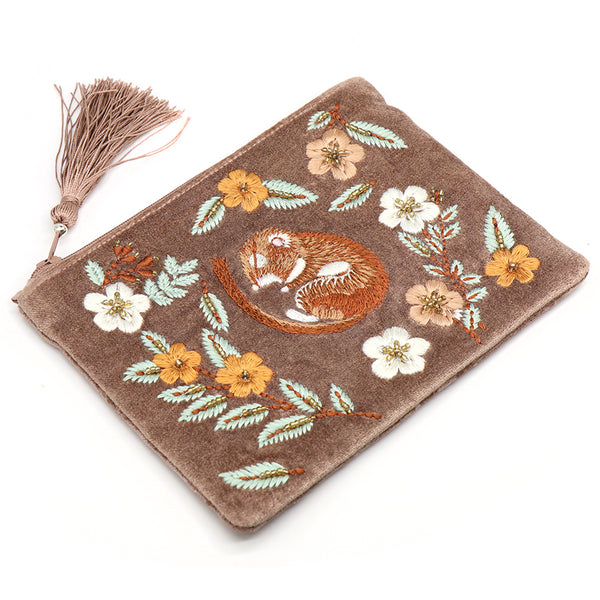 81715 Buff Sleeping Dormouse Flat Velvet Purse By Pom