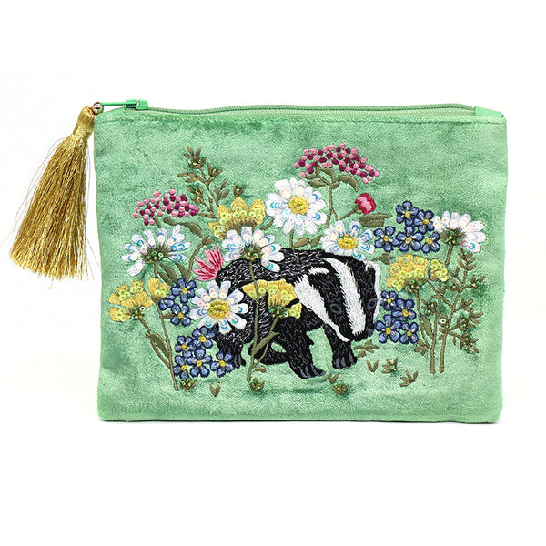 81720 Green Badger Flat Velvet Purse By Pom