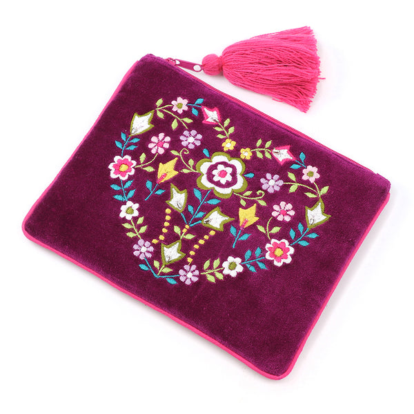 81741 Wine Floral Heart Flat Velvet Purse By Pom