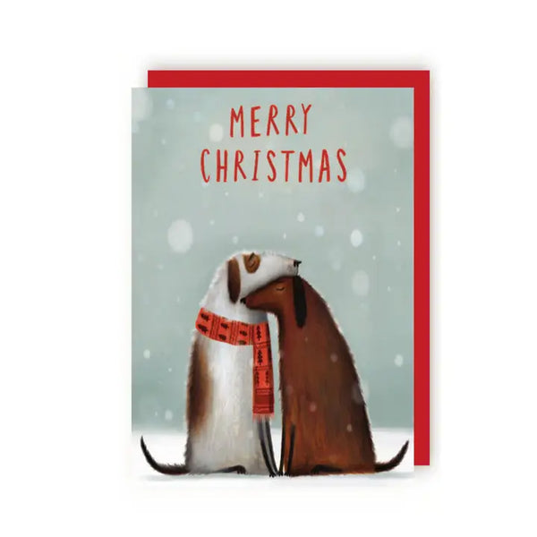Dogs in Snow Xmas Greetings Card By Charley Rabbit
