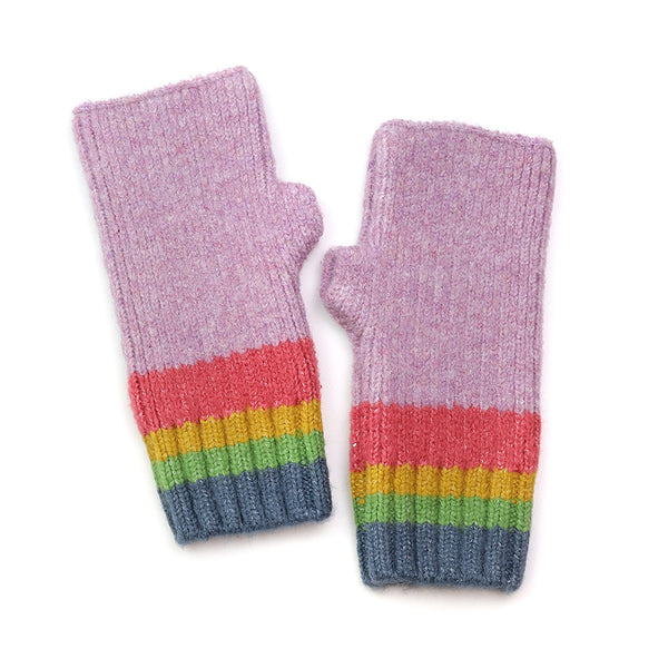 90247 Lilac Stripe Knitted Wrist Warmers By Pom