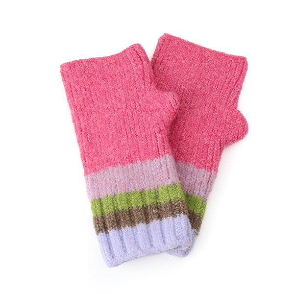 90276 Pink Stripe Knitted Wrist Warmers By Pom