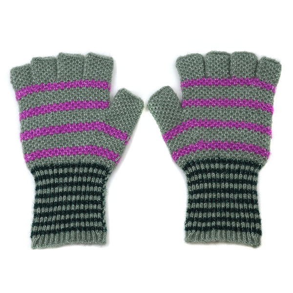 90297 Sage Striped Fingerless Gloves By Pom