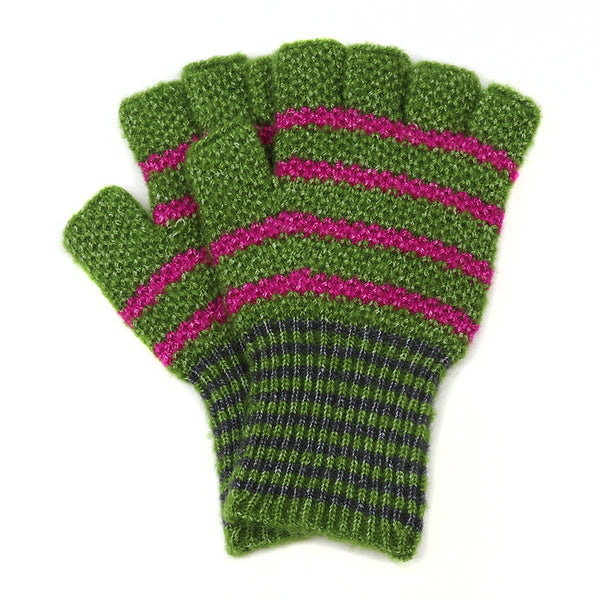 90299 Green Striped Fingerless Gloves By Pom