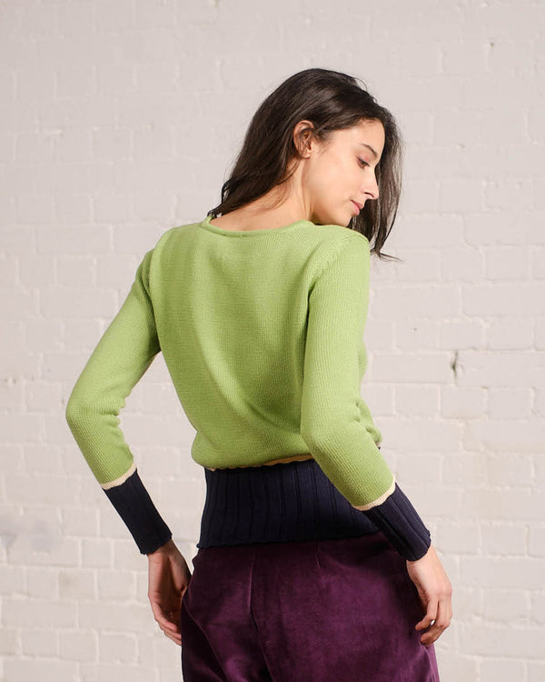 Deep Rib Contrast Sweater in Peridot / Navy