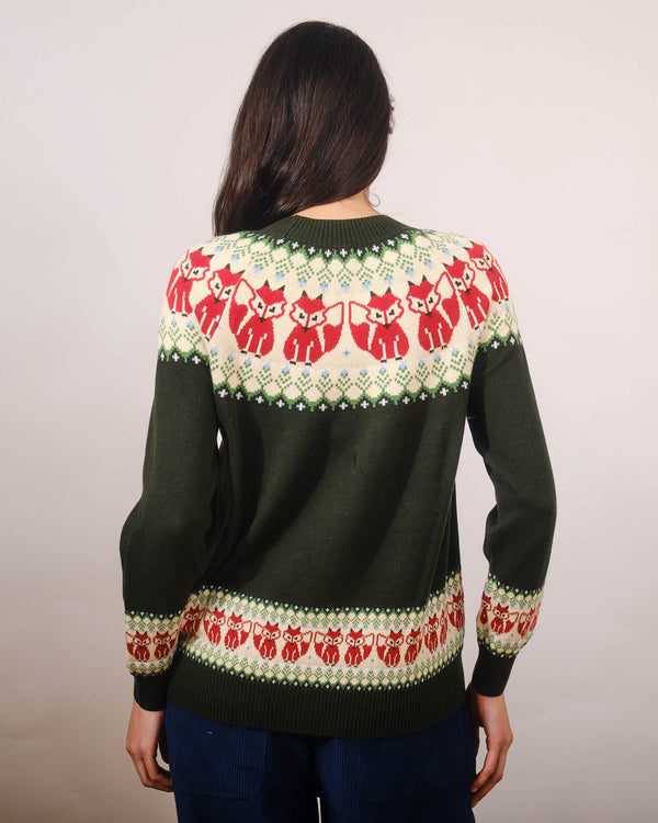 Fox Fairisle Sweater in Dark Green