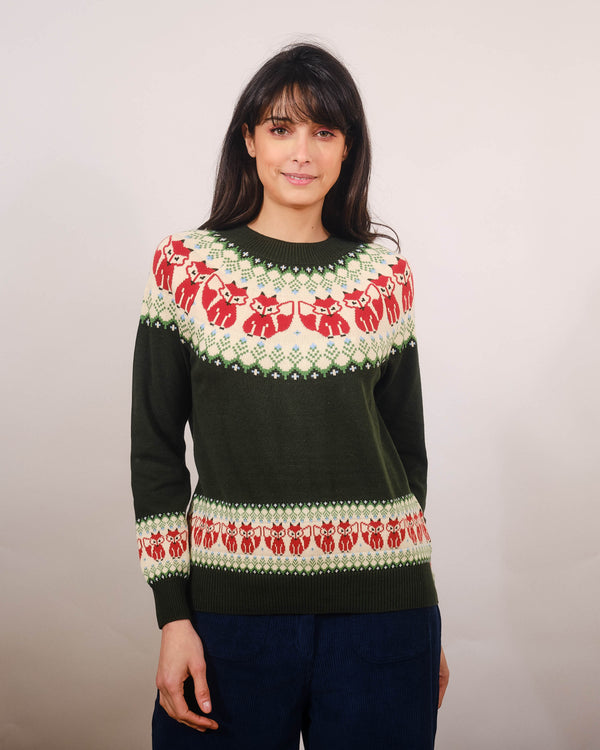 Fox Fairisle Sweater in Dark Green
