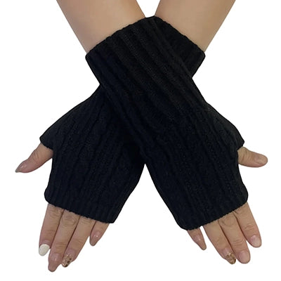 GF-7441-A Black Cosy Long Knitted Wrist Warmer Gloves