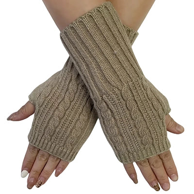 GF-7441-C Beige Cosy Long Knitted Wrist Warmer Gloves