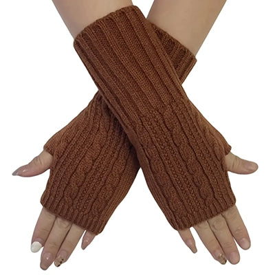 GF-7441-E Brown Cosy Long Knitted Wrist Warmer Gloves