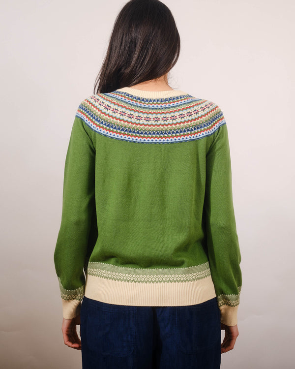 Basic Cardigan in Fairisle Green