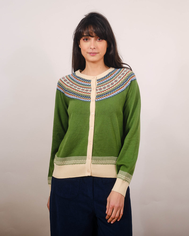 Basic Cardigan in Fairisle Green