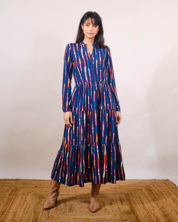 India Dress in Streamers Print