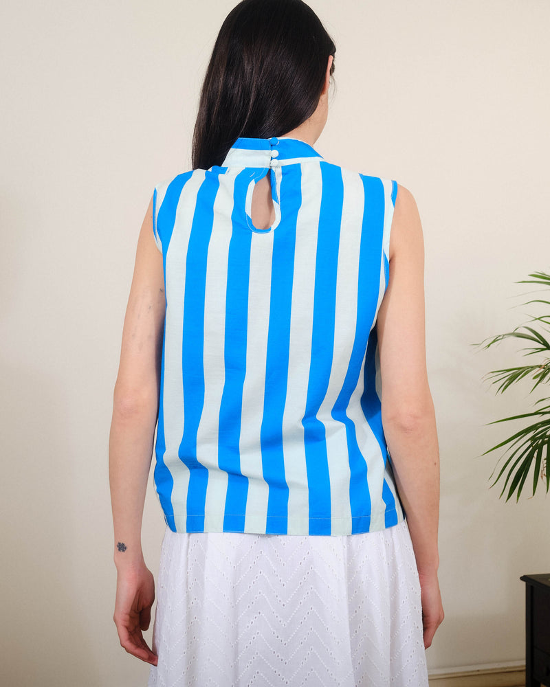 Nikki Top in Blue / White Stripes Print