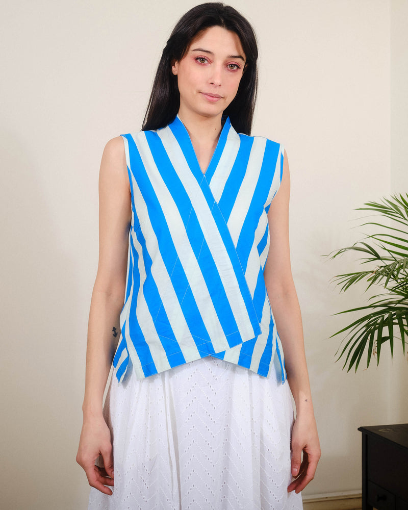 Nikki Top in Blue / White Stripes Print