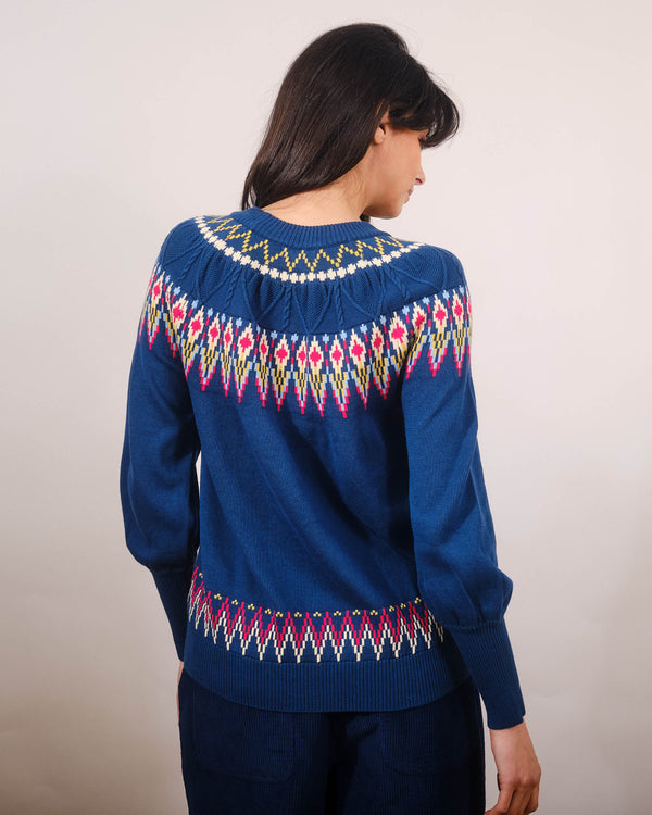Oslo Cable Fairisle Sweater in Blue