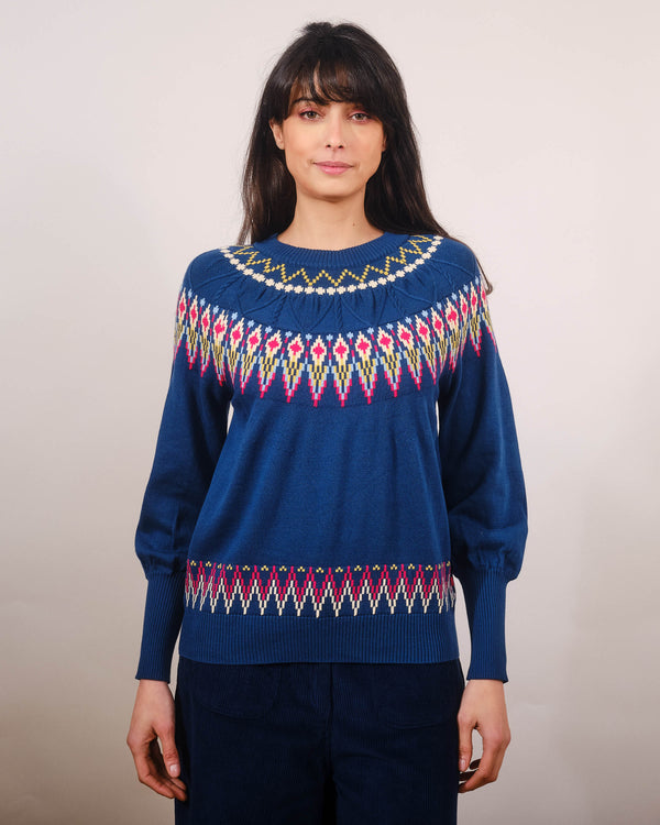 Oslo Cable Fairisle Sweater in Blue