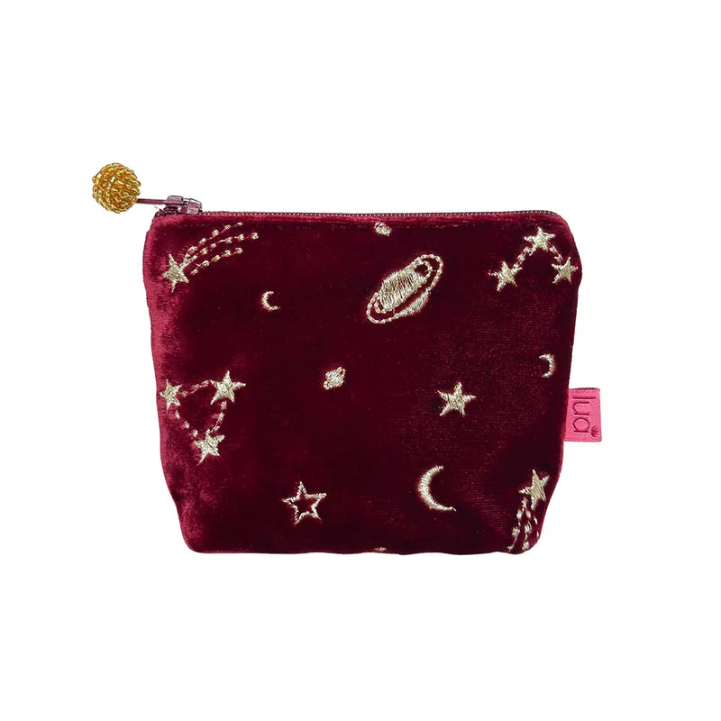 PU1028 Red Moons & Stars Mini Velvet Purse By Lua