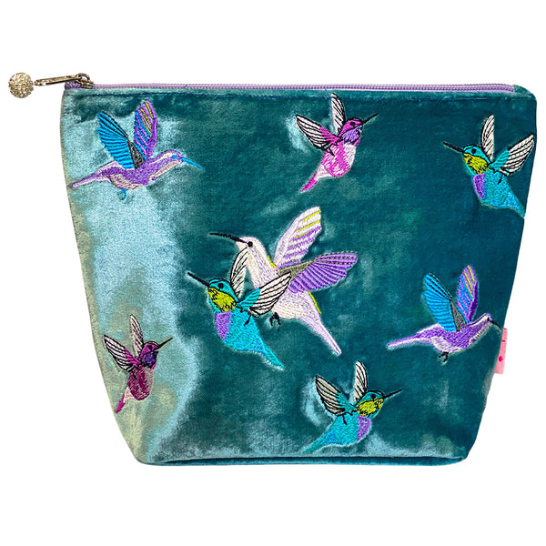 PU241 Teal Hummingbird Large Cosmetic Purse By Lua