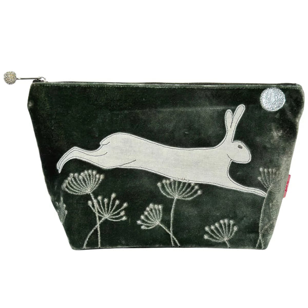 PU271 Dark Sage Leaping Hare Large Cosmetic Purse By Lua