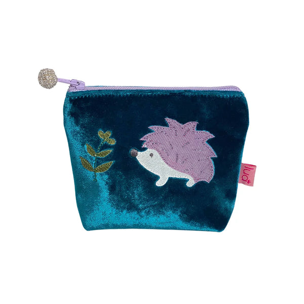 PU355 Dark Turquoise Hedgehog Mini Velvet Purse By Lua