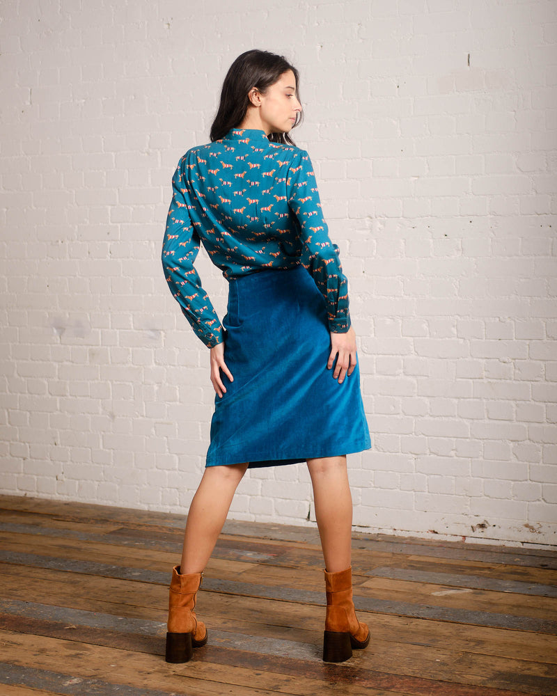 Renata Velvet Skirt in Teal