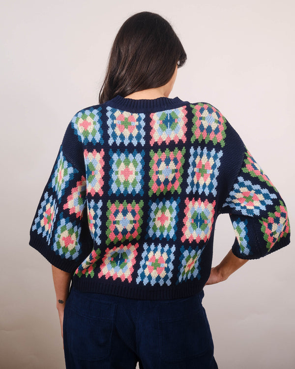 Roma 3/4 Sleeve Sweater in Navy Patch