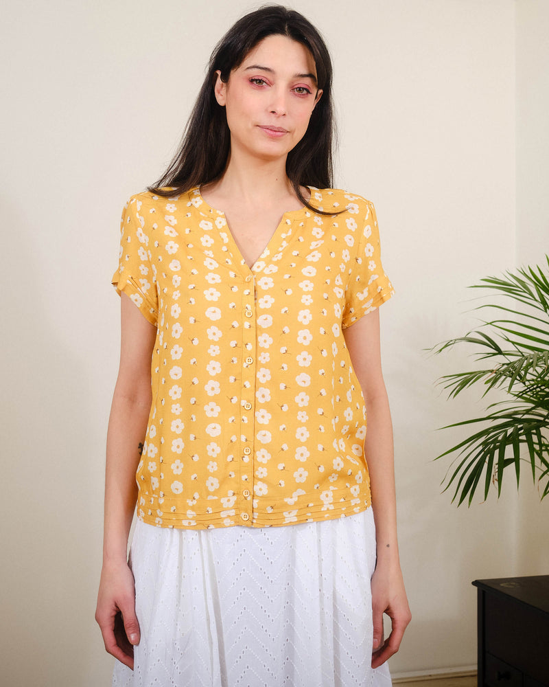 Roxy Top in Yellow Buttercups Print