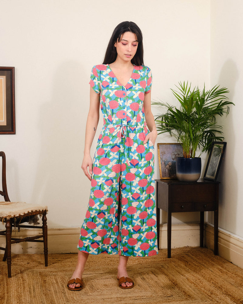 S/S Playsuit in Allium & Clematis Print