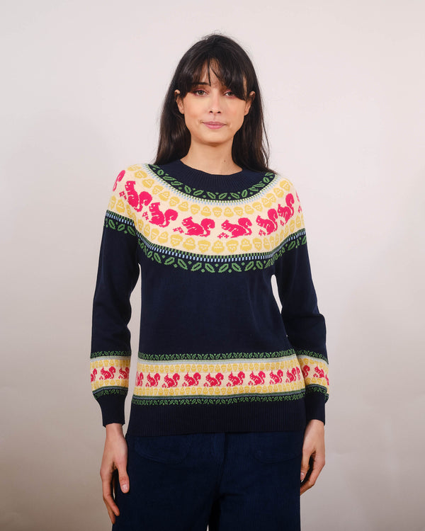 Squirrel Fairisle Sweater in Navy